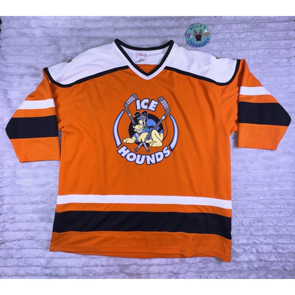 Disney Ice Hounds K9 Pluto Orange White Hockey Jersey‎ Adult XXL